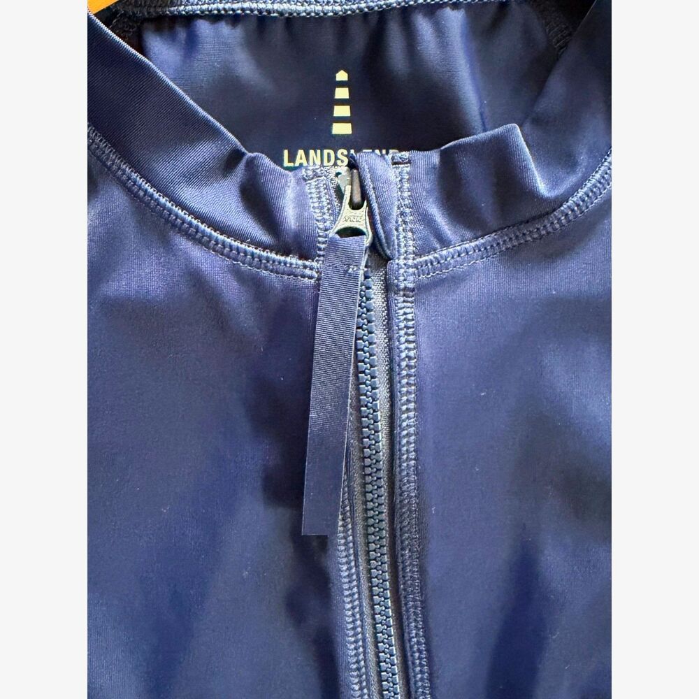 Lands End Navy Blue Full Zip Short Sleeve Rash Guard | Surf Beach Sun | Sz L - Picture 4 of 9